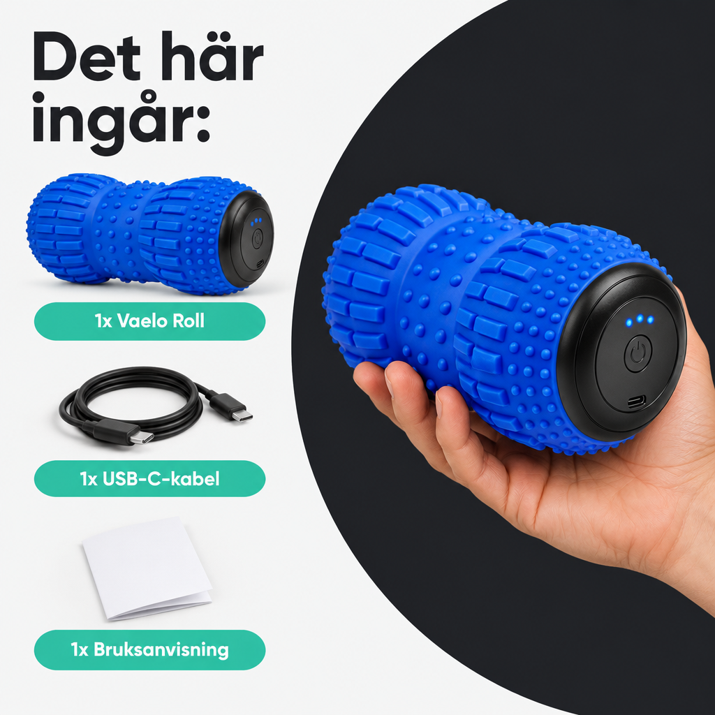 Det här ingår: massageboll, USB-C-kabel och bruksanvisning